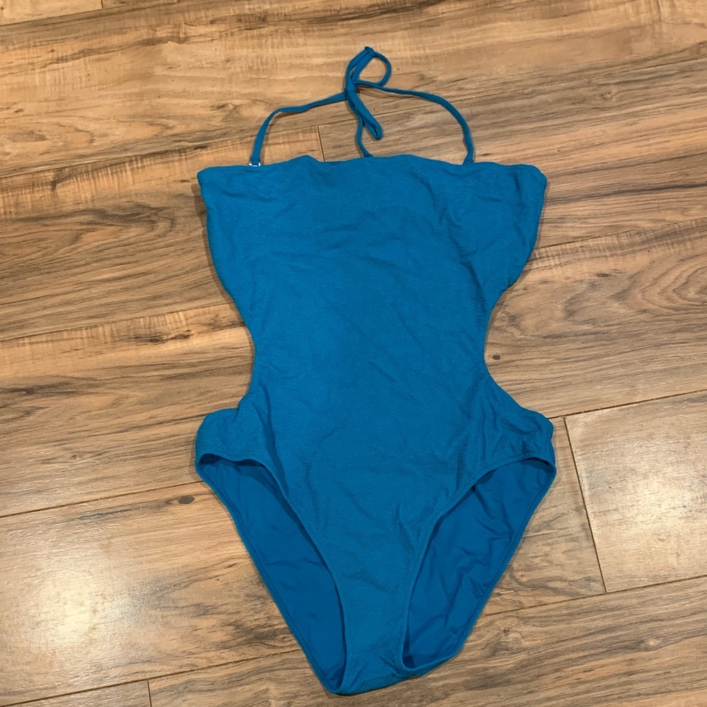 NWT Women's JMP The Label Textured Ribbed Dark Teal Cut Out One Piece Swimsuit